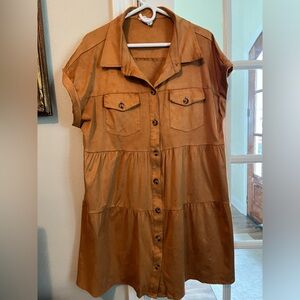 Faux suede tiered ruffle baby doll button dress